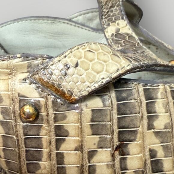 Tom Ford Genuine Exotic Leather Gold Stiletto Heels PythonPatternStrappy Sandals - Picture 7 of 12